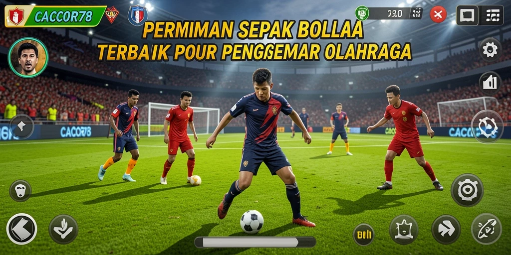 Tangkapan layar utama <strong>CACOR78</strong> menampilkan aksi seru pertandingan sepak bola.