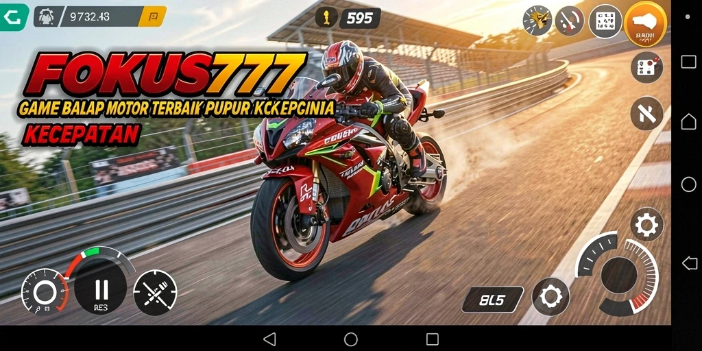 Gameplay FOKUS777 dengan balapan motor yang seru dan mendebarkan.