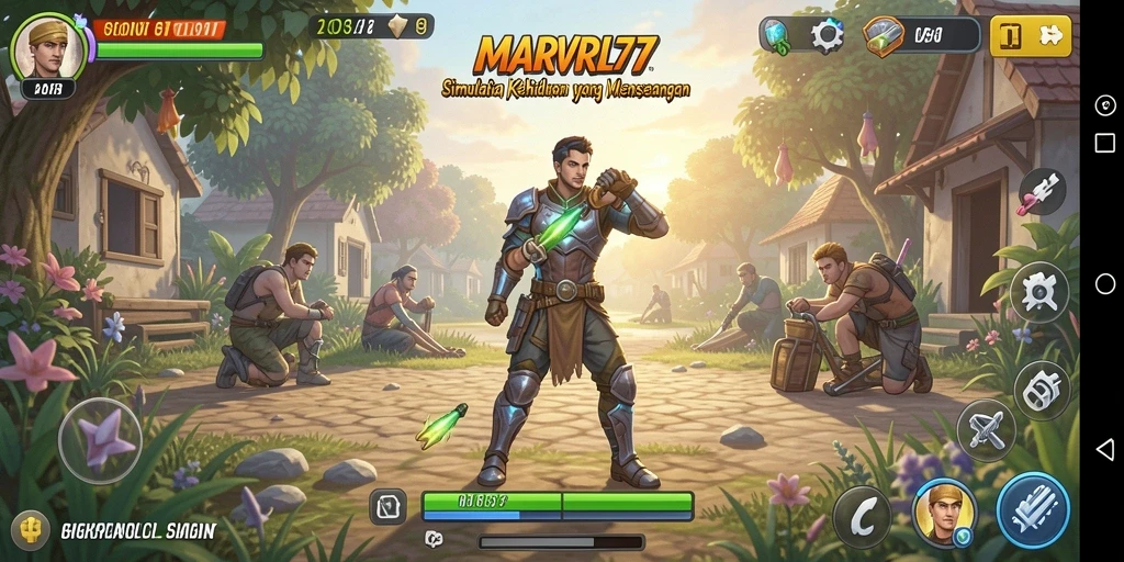 Screenshot gameplay MARVRL77 menunjukkan suasana simulasi yang hidup.