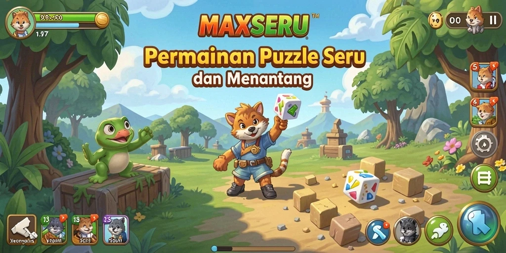 Tampilan gameplay MAXSERU dengan berbagai teka-teki menantang.