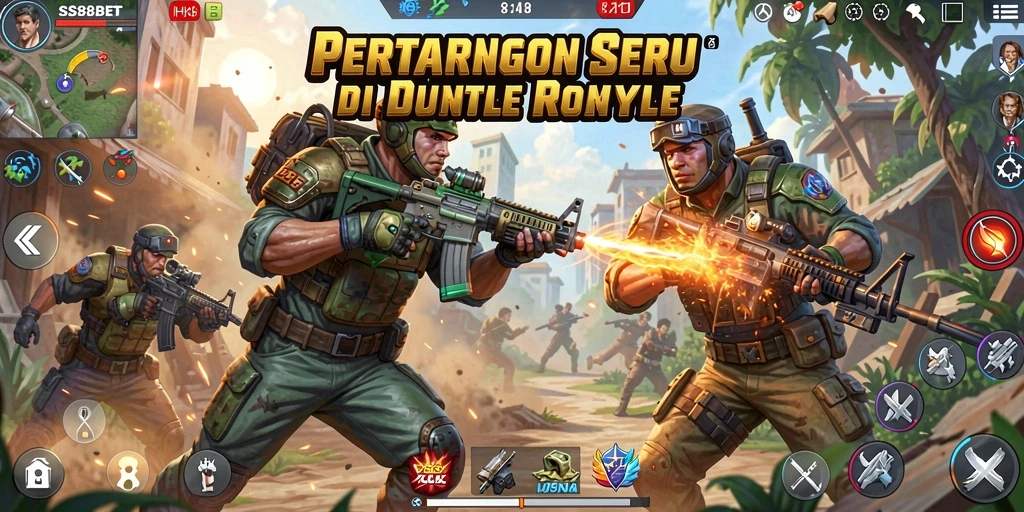 Screenshot gameplay SS88BET menampilkan aksi mendebarkan dalam pertempuran Battle Royale.