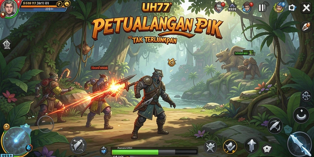 Tangkapan layar utama UH77 menampilkan aksi petualangan yang menarik.